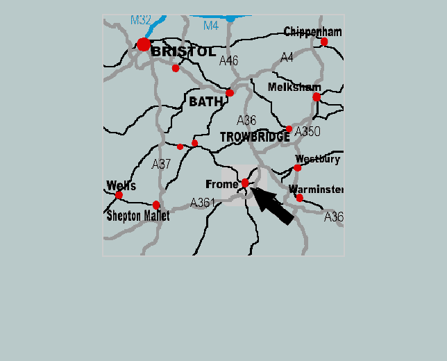Map showing frome, somerset